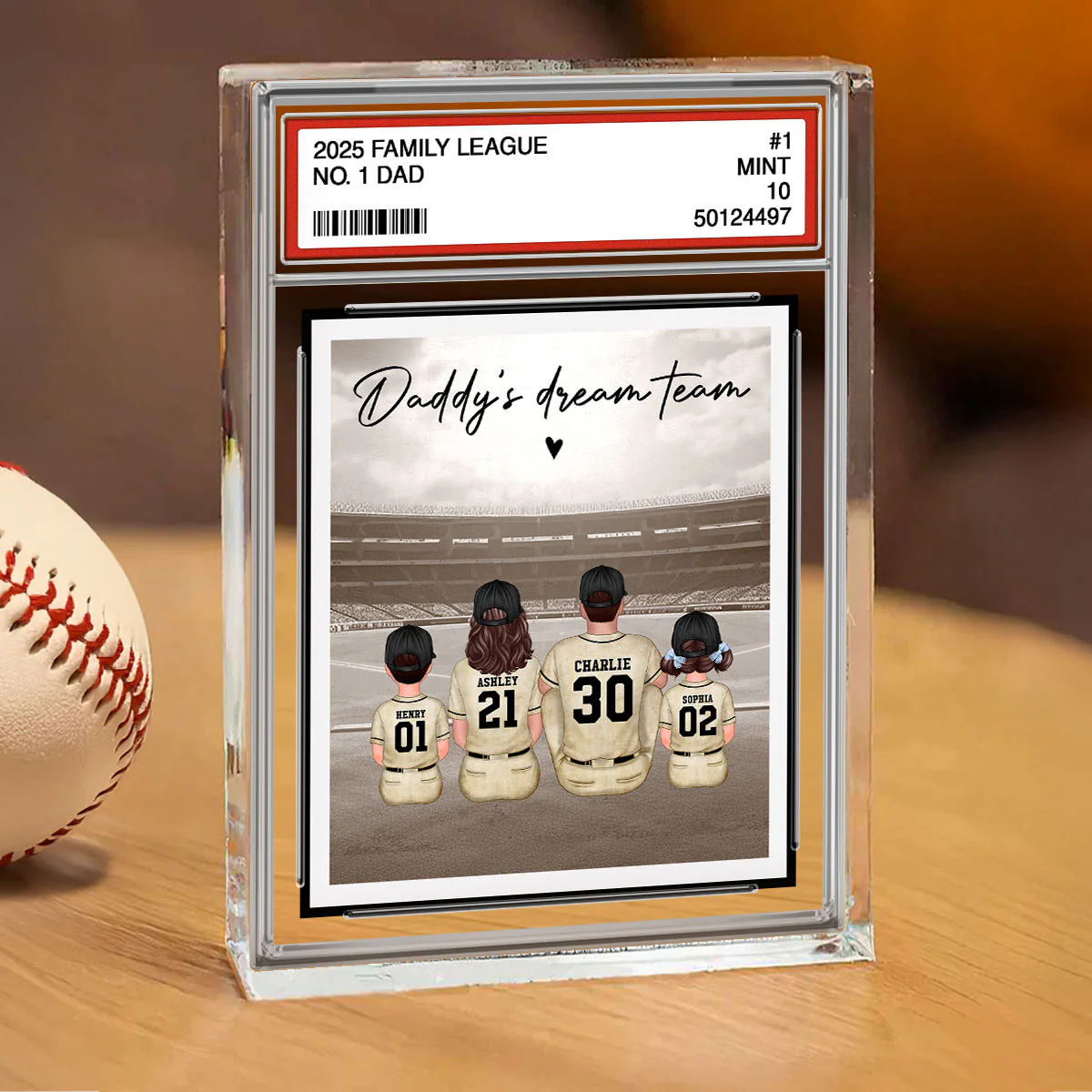 No. 1 Dad Retro Vintage Baseball Trading Card Style Personalized Acrylic Block Plaque, Gift For Dad - Image 3