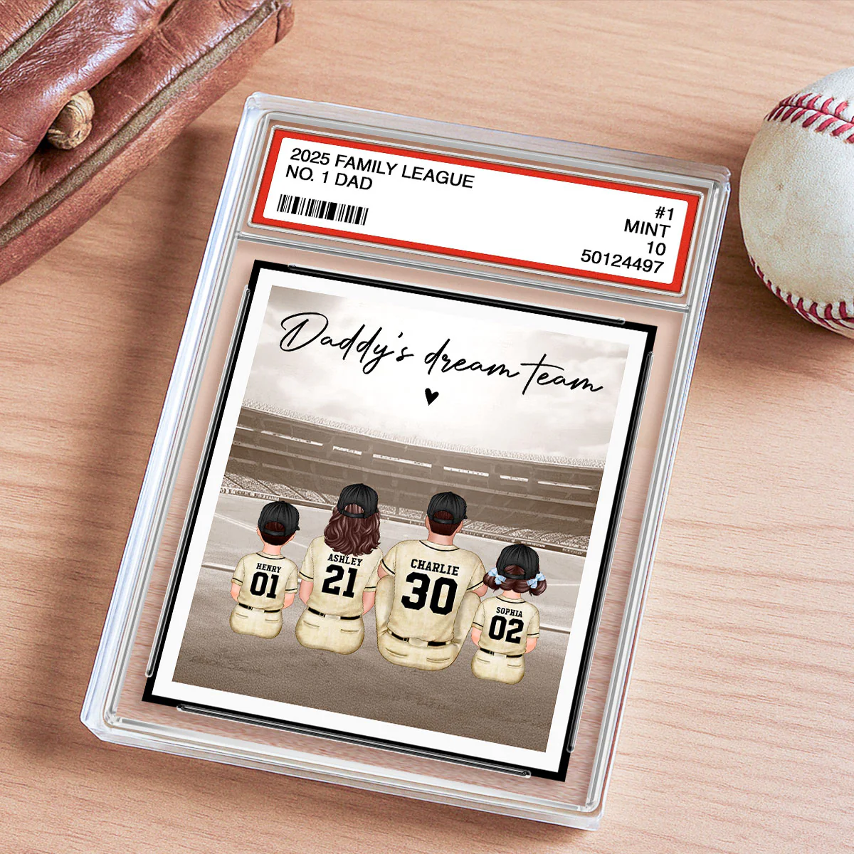 No. 1 Dad Retro Vintage Baseball Trading Card Style Personalized Acrylic Block Plaque, Gift For Dad - Image 4