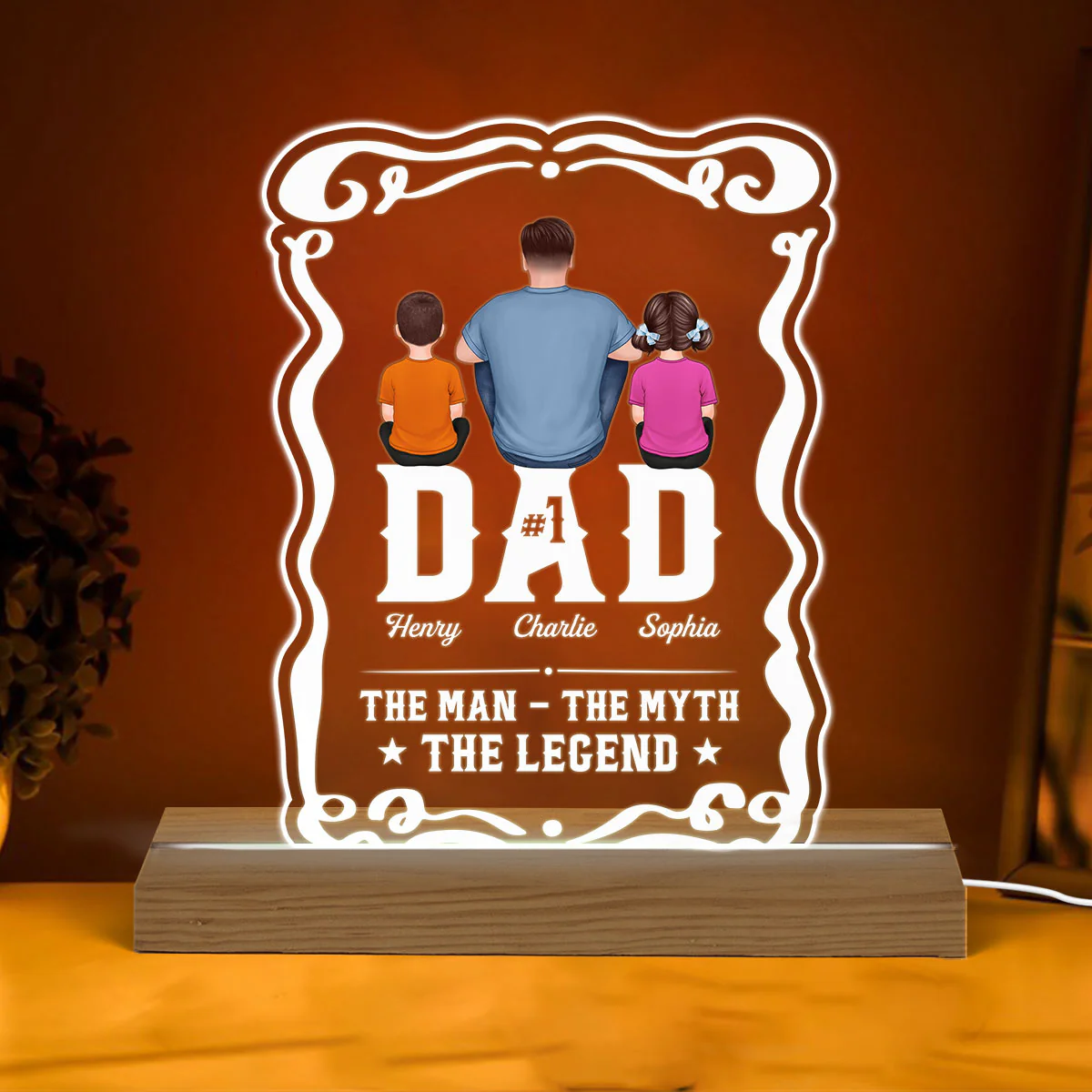 No 1 Dad The Legend Personalized Custom Shape Warm LED Night Light