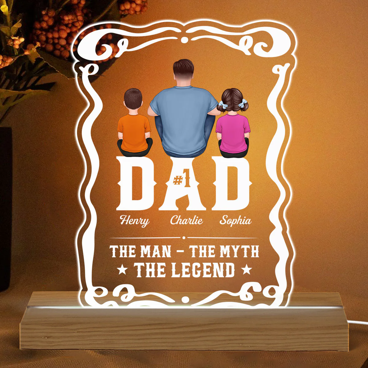 No 1 Dad The Legend Personalized Custom Shape Warm LED Night Light - Image 2
