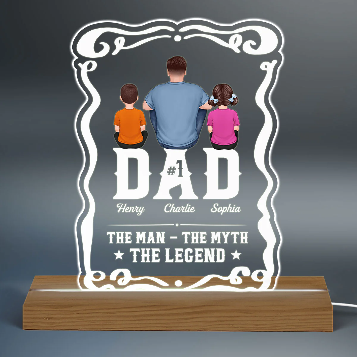No 1 Dad The Legend Personalized Custom Shape Warm LED Night Light - Image 3