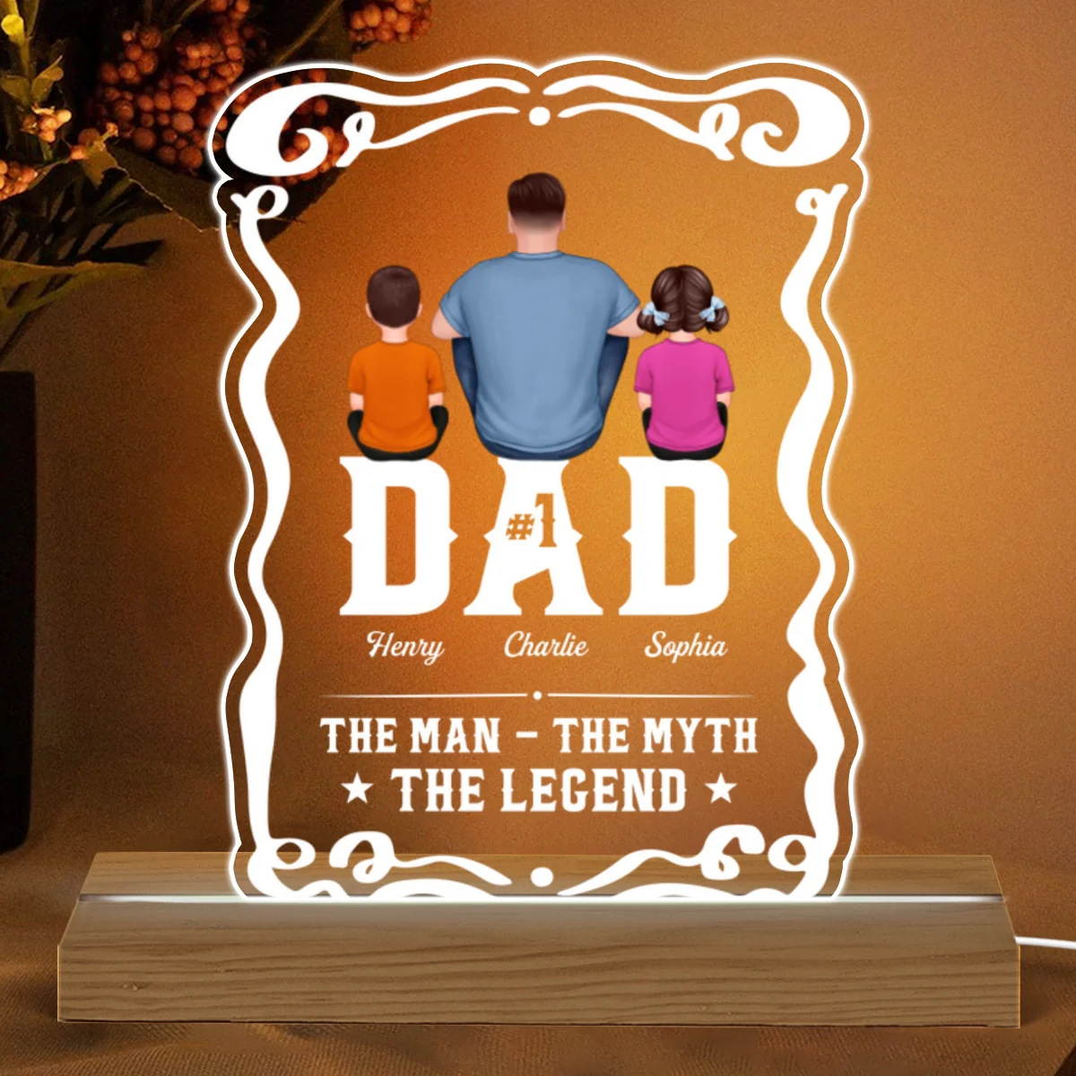 No 1 Dad The Legend Personalized Custom Shape Warm LED Night Light - Image 4