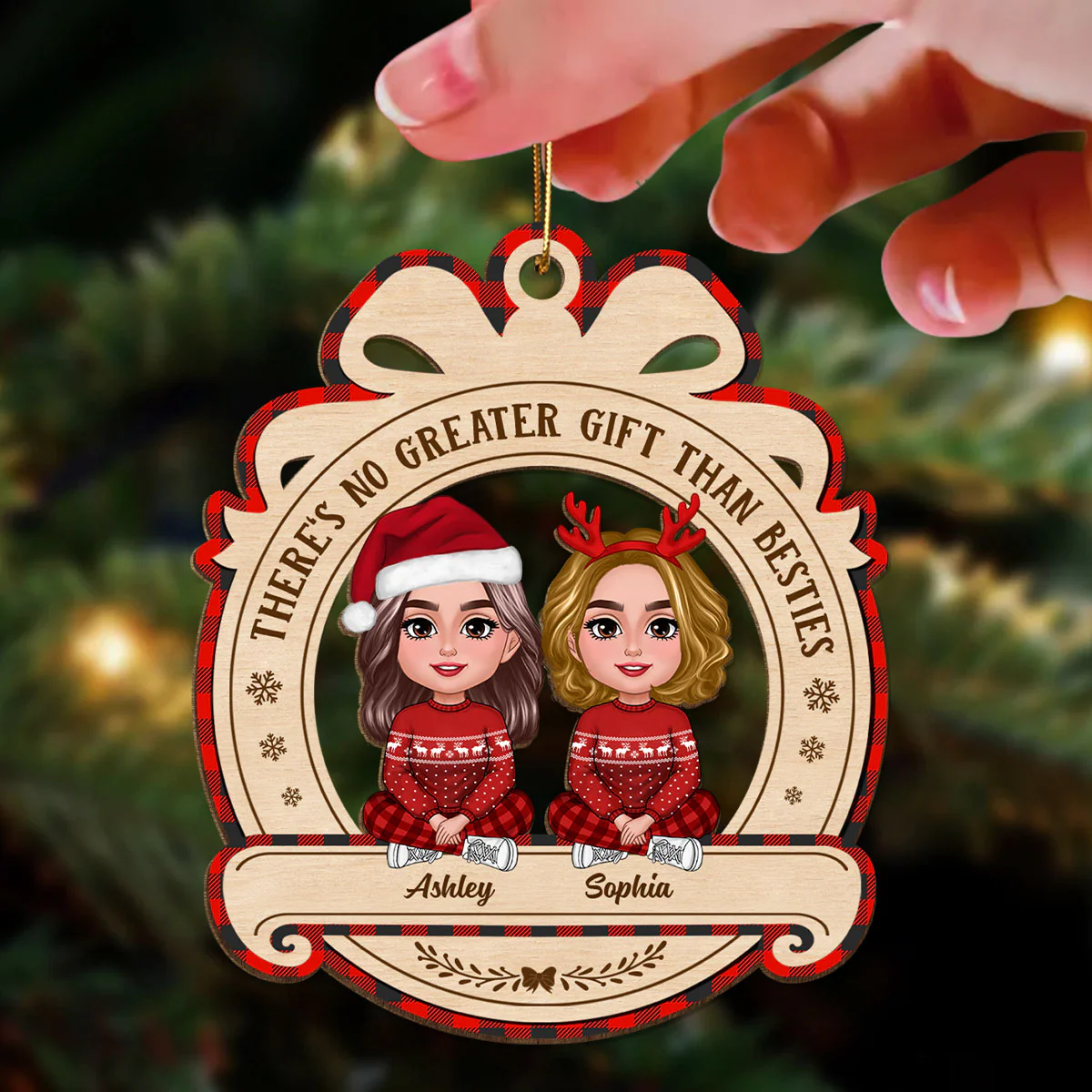 No Greater Gift Than Besties Sisters Crossed Legs Personalized Wooden Ornament - Image 3