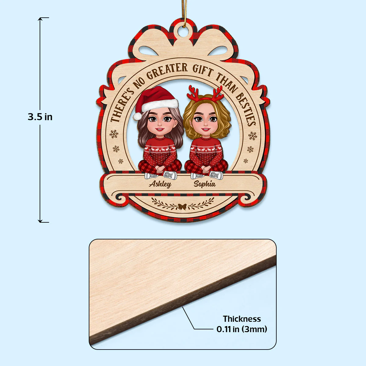No Greater Gift Than Besties Sisters Crossed Legs Personalized Wooden Ornament - Image 4