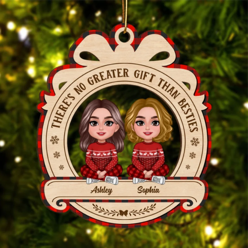 No Greater Gift Than Besties Sisters Crossed Legs Personalized Wooden Ornament - Image 5