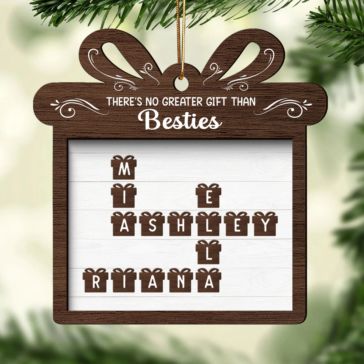 No Greater Gift Than Besties Sisters Friends Crossword Puzzle Art Personalized 2-Layer Wooden Ornament - Image 2