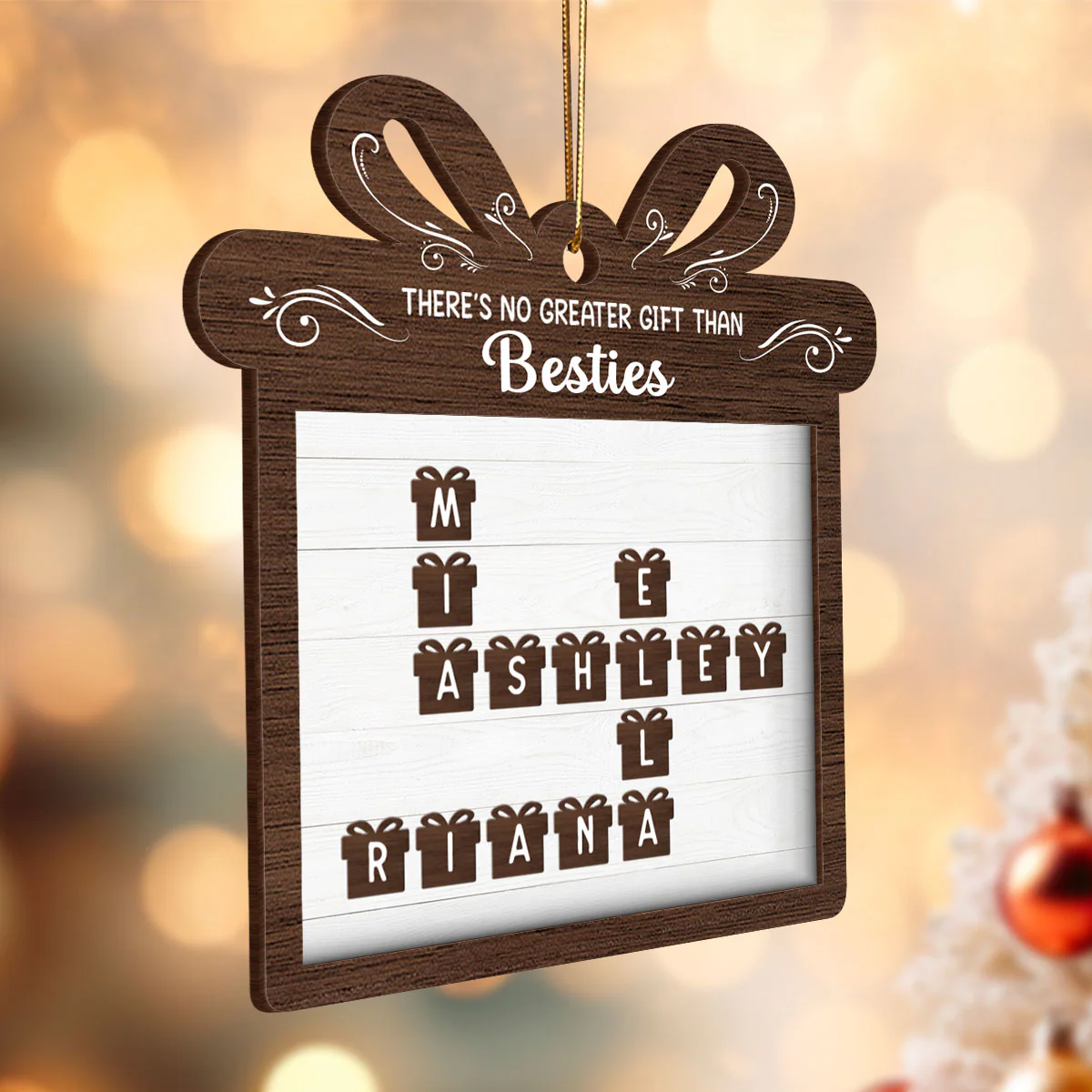 No Greater Gift Than Besties Sisters Friends Crossword Puzzle Art Personalized 2-Layer Wooden Ornament - Image 3