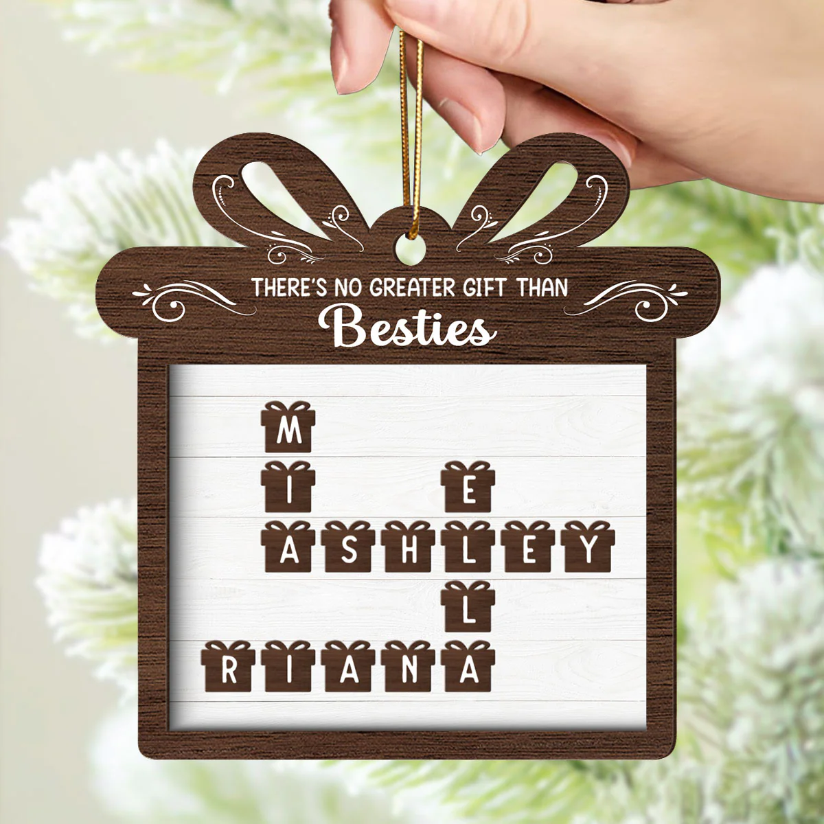 No Greater Gift Than Besties Sisters Friends Crossword Puzzle Art Personalized 2-Layer Wooden Ornament - Image 4