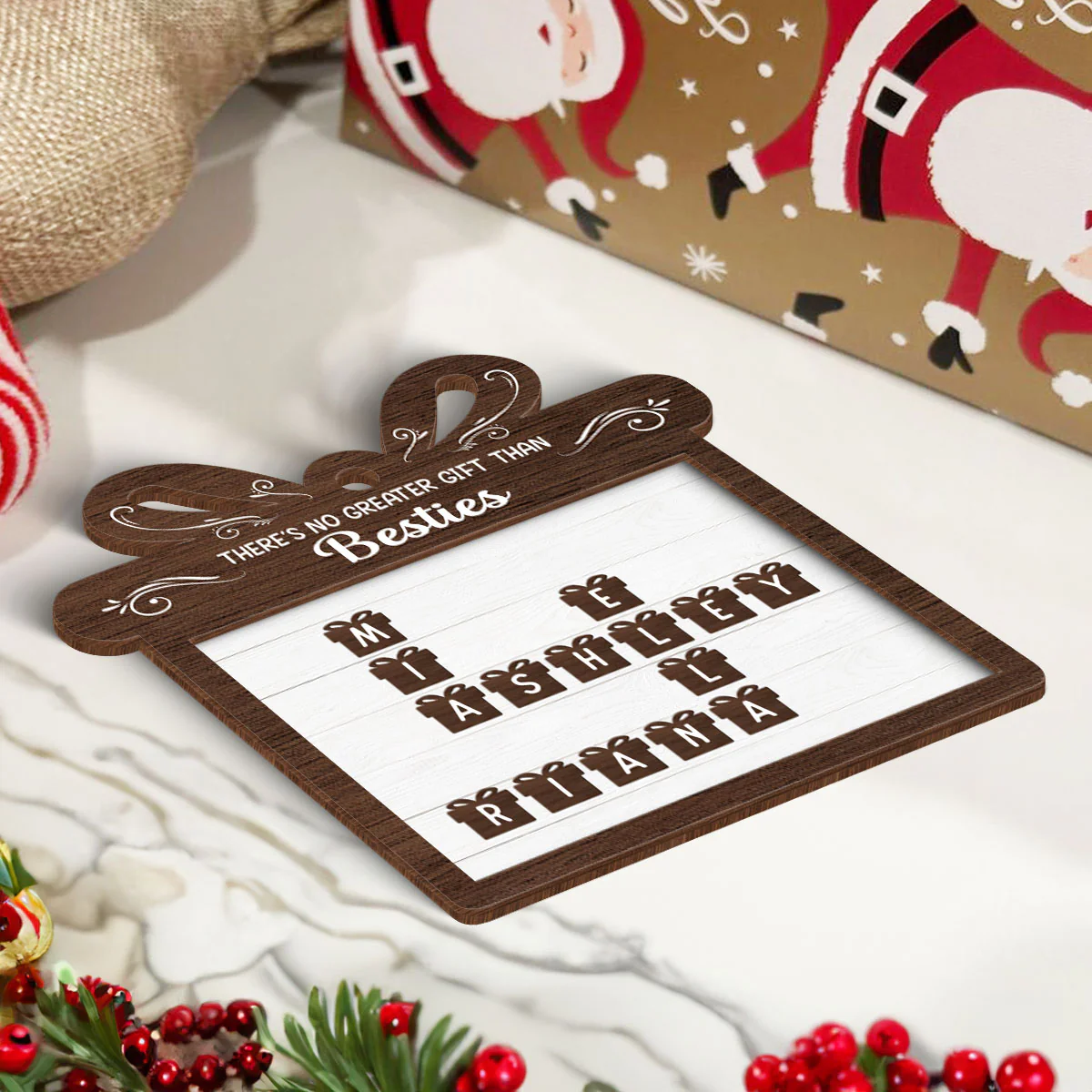 No Greater Gift Than Besties Sisters Friends Crossword Puzzle Art Personalized 2-Layer Wooden Ornament - Image 5