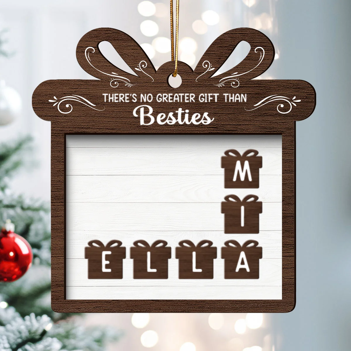 No Greater Gift Than Besties Sisters Friends Crossword Puzzle Art Personalized 2-Layer Wooden Ornament - Image 8