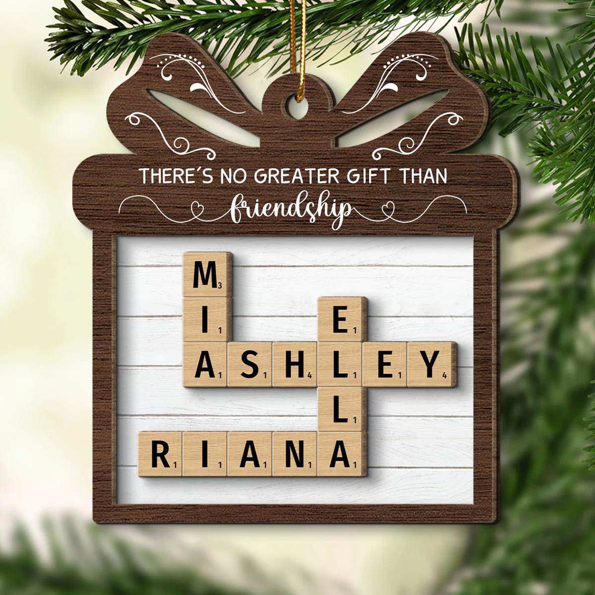 No Greater Gift Than Friendship Crossword Puzzle Art Personalized 2-Layer Wooden Ornament, Gift For Besties, Best Friends