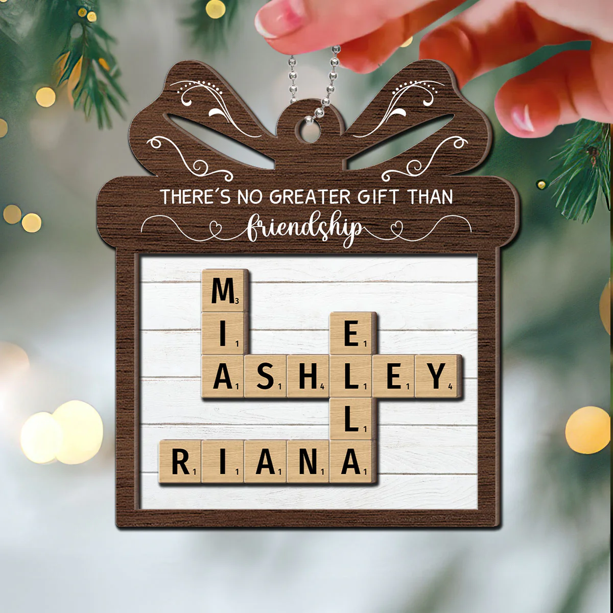 No Greater Gift Than Friendship Crossword Puzzle Art Personalized 2-Layer Wooden Ornament, Gift For Besties, Best Friends - Image 3