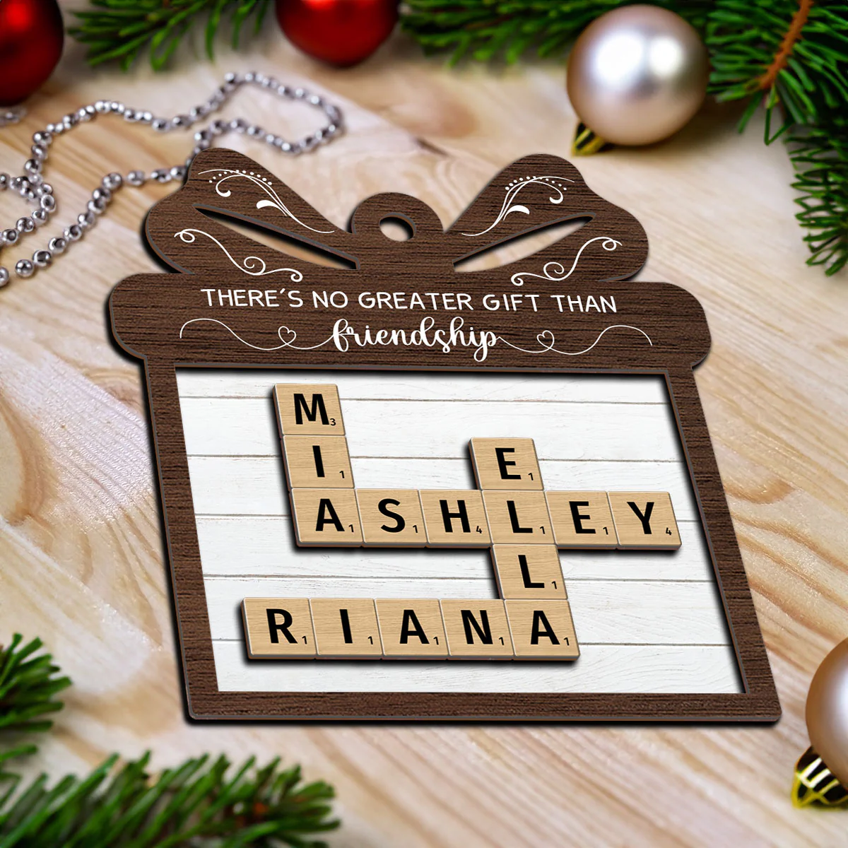No Greater Gift Than Friendship Crossword Puzzle Art Personalized 2-Layer Wooden Ornament, Gift For Besties, Best Friends - Image 4
