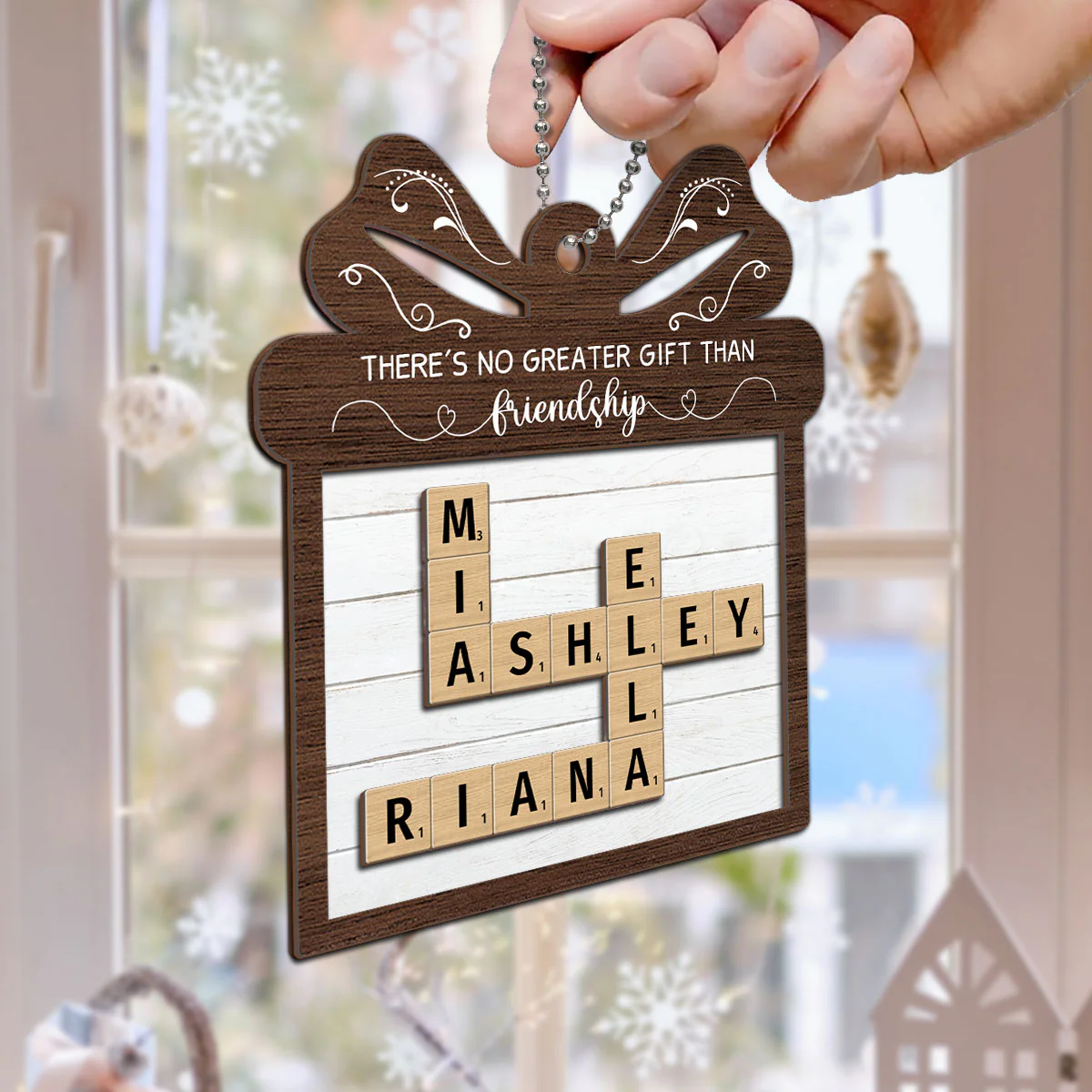 No Greater Gift Than Friendship Crossword Puzzle Art Personalized 2-Layer Wooden Ornament, Gift For Besties, Best Friends - Image 5