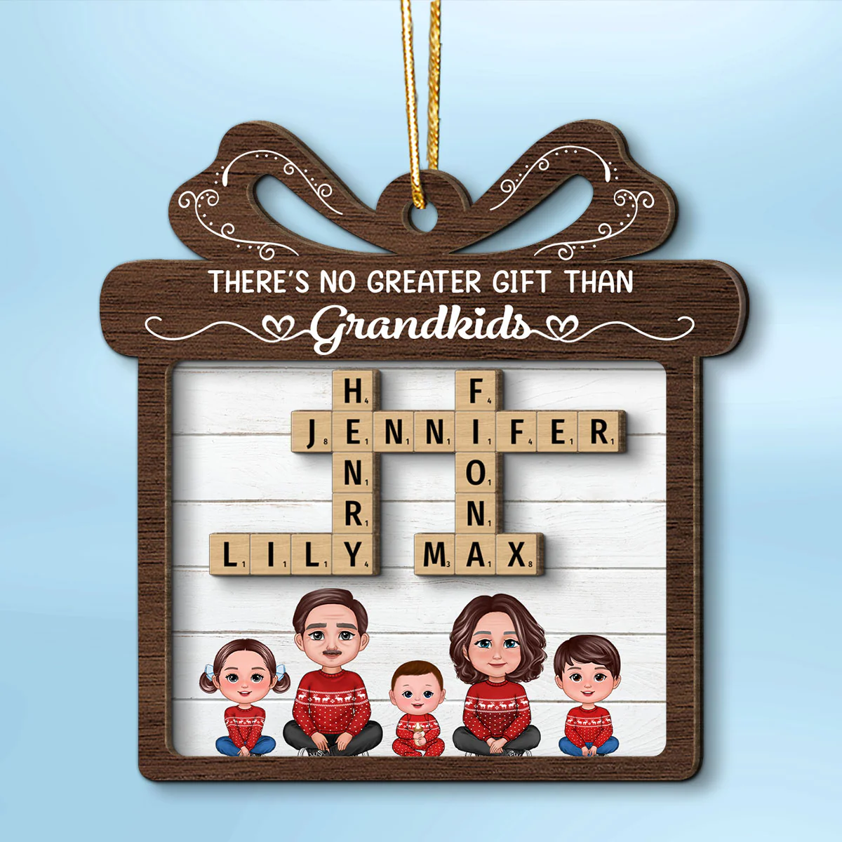 No Greater Gift Than Grandkids Crossword Puzzle Art Personalized 2-Layer Wooden Ornament - Image 2