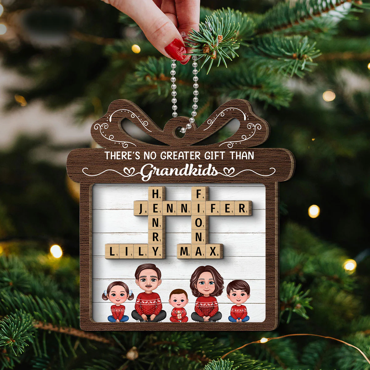 No Greater Gift Than Grandkids Crossword Puzzle Art Personalized 2-Layer Wooden Ornament - Image 4