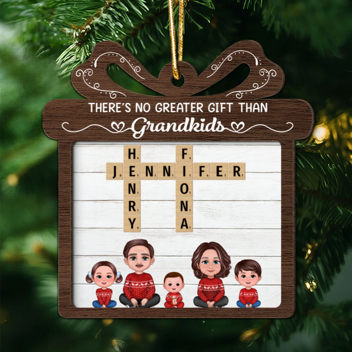 No Greater Gift Than Grandkids Crossword Puzzle Art Personalized 2-Layer Wooden Ornament - Image 9