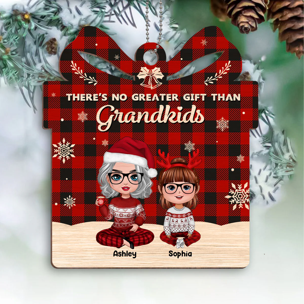 No Greater Gift Than Grandkids Grandma Personalized Wooden Ornament - Image 2