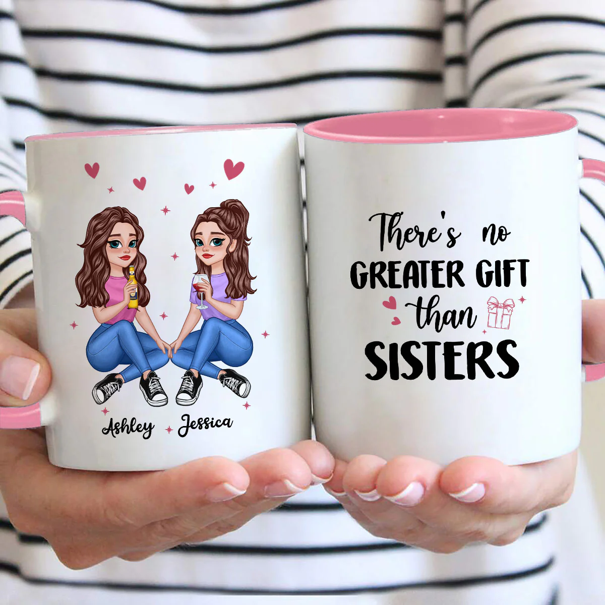 No Greater Gift Than Sisters Besties Pretty Cartoon Girls Personalized Mug - Image 2