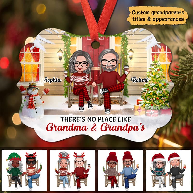 No Place Like Grandma Grandpa Grandparents Personalized Christmas Ornament - Image 2