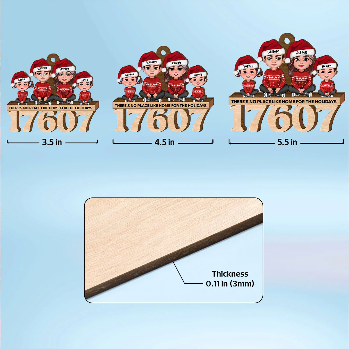 No Place Like Home Doll Family Sitting Zip Code - Personalized Wooden Ornament - Image 8