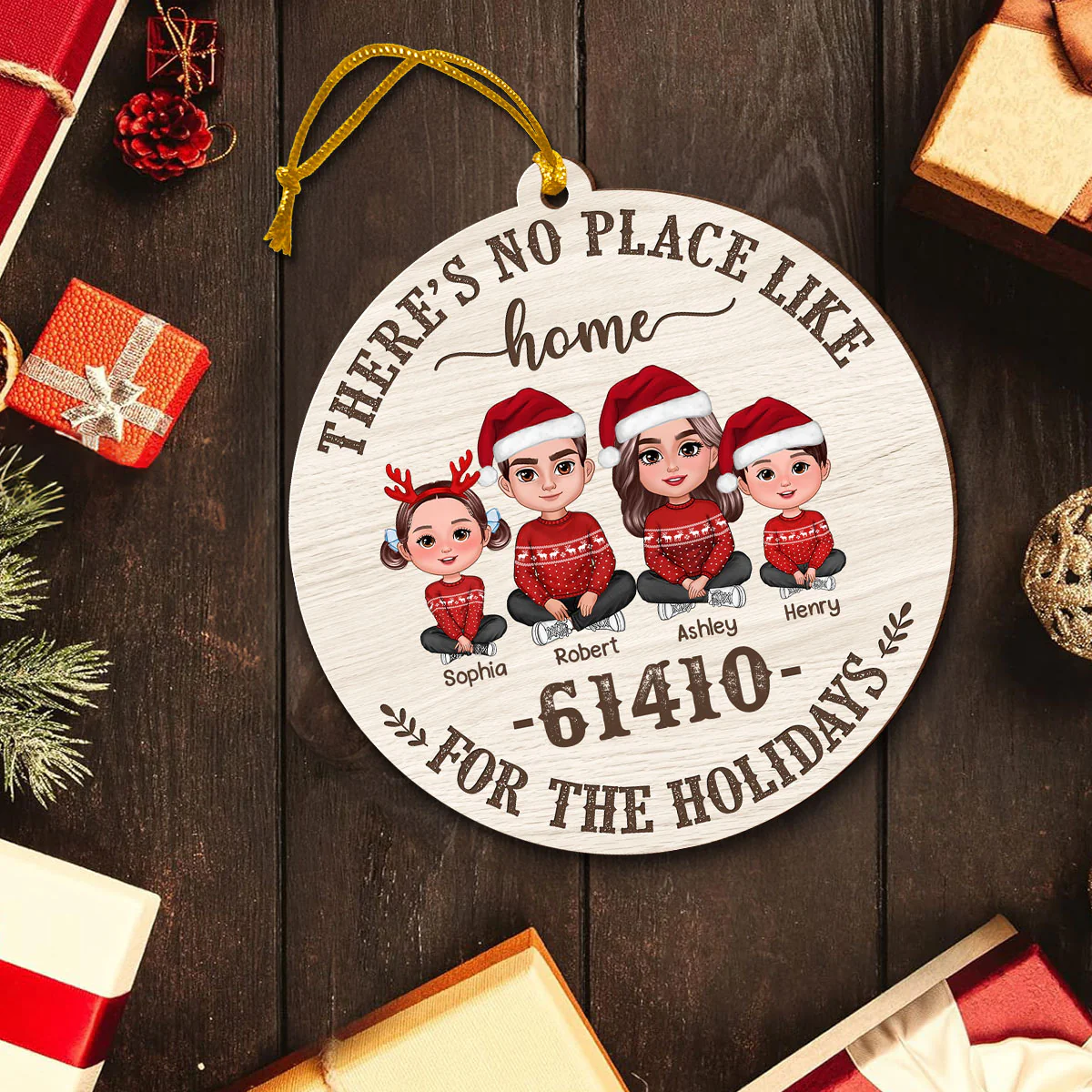 No Place Like Home Zip Code Doll Family Personalized Wooden Ornament, Christmas gift for Family - Image 2