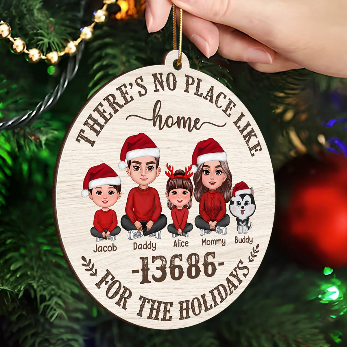 No Place Like Home Zip Code Doll Family Personalized Wooden Ornament, Christmas gift for Family - Image 3