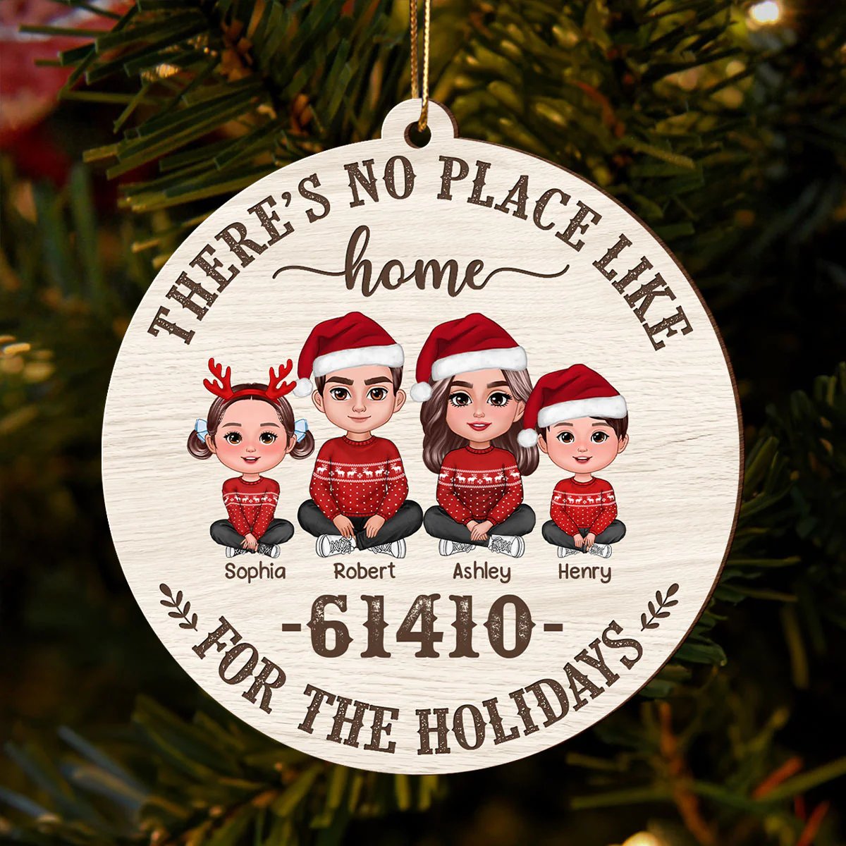 No Place Like Home Zip Code Doll Family Personalized Wooden Ornament, Christmas gift for Family - Image 4