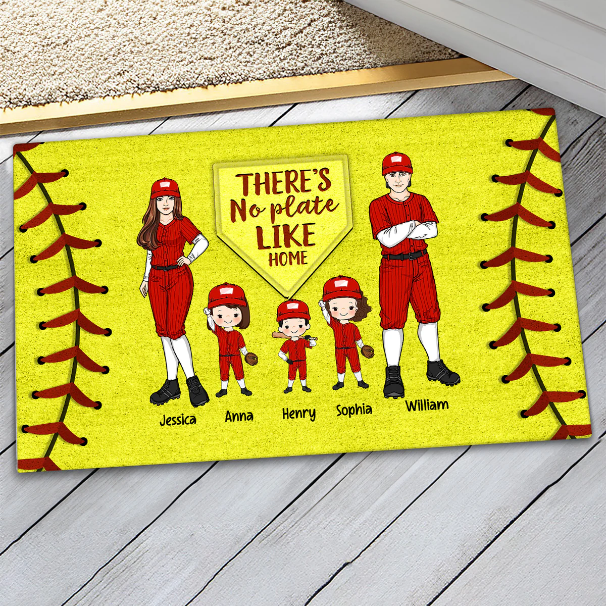 No Plate Like Home Baseball Family Personalized Doormat - Image 3