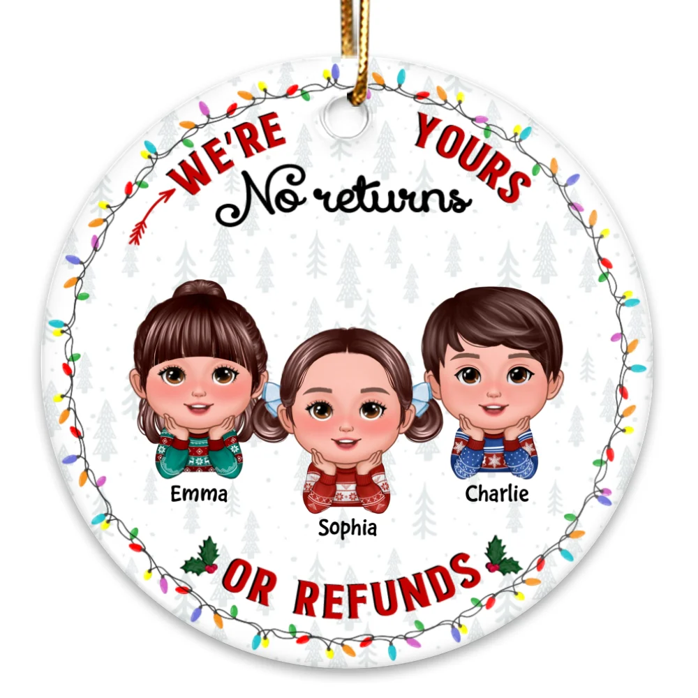 No Returns Or Refunds Grandkids Christmas Light Frame Personalized Circle Ceramic Ornament - Image 11