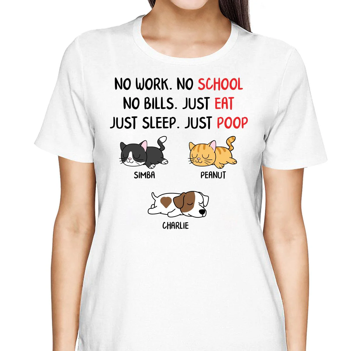 No Work No School No Bills Sleeping Dogs Cats Personalized Shirt - Image 2