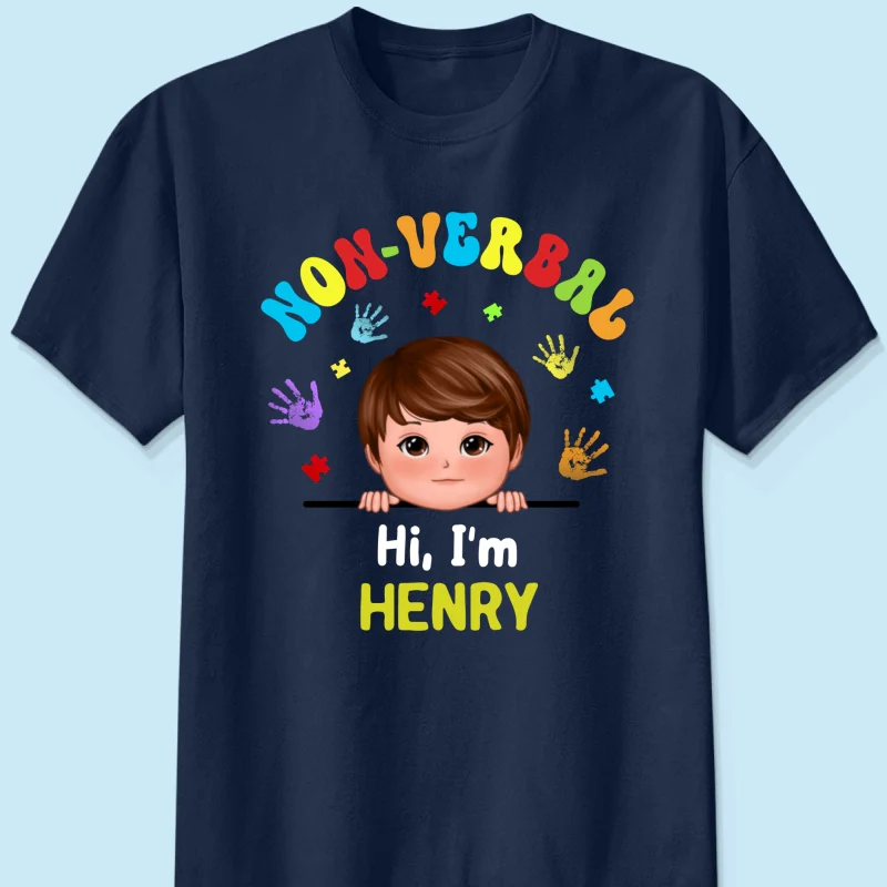 Non Verbal Hello Autism Awareness Personalized Shirt - Image 9
