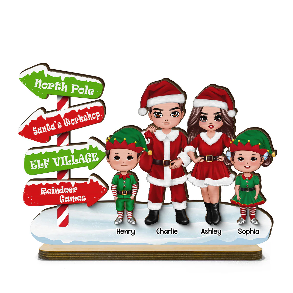 North Pole Sign Santa ELF Family Christmas Personalized 2-Layer Standing Wooden Plaque - Image 2