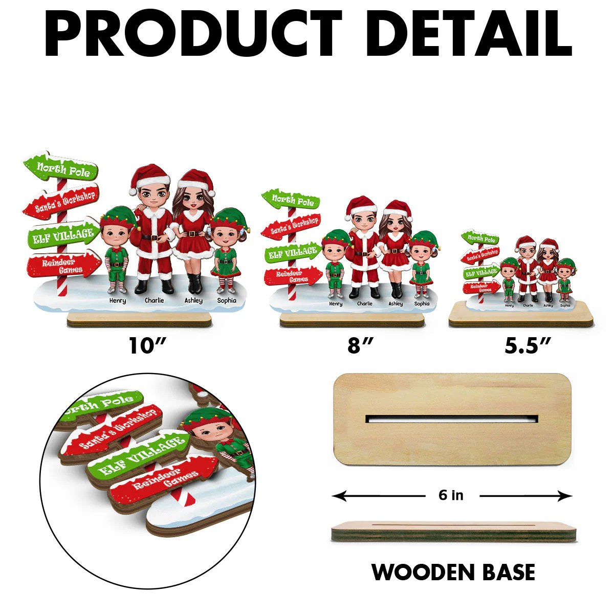 North Pole Sign Santa ELF Family Christmas Personalized 2-Layer Standing Wooden Plaque - Image 6