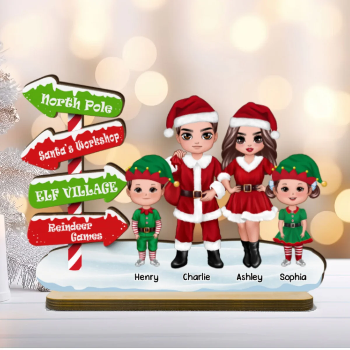 North Pole Sign Santa ELF Family Christmas Personalized 2-Layer Standing Wooden Plaque - Image 8