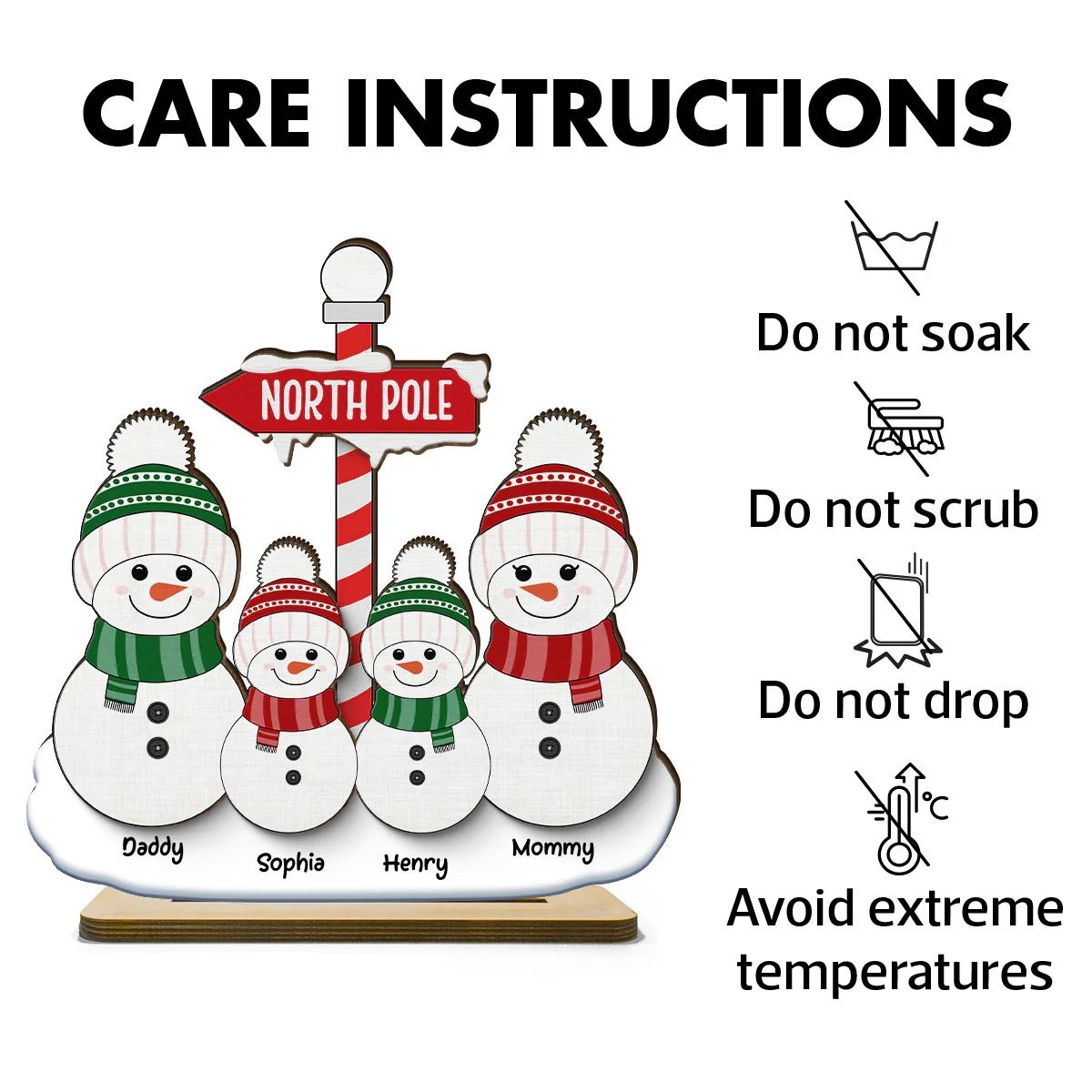 North Pole Snowman Family Christmas Personalized 2-Layer Standing Wooden Plaque - Image 7