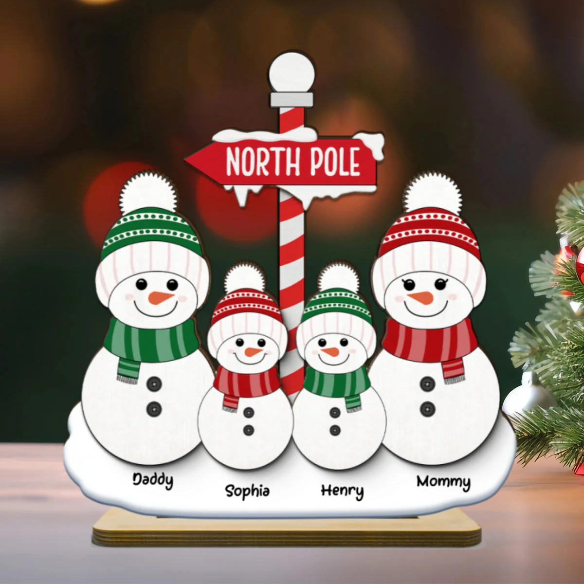 North Pole Snowman Family Christmas Personalized 2-Layer Standing Wooden Plaque - Image 8