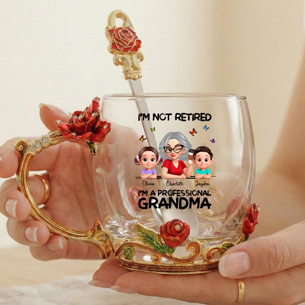 Not Retired Professional Grandma - Personalized Enamel Flower Tea Cup - Gift For Retired Grandma, Mom - Image 6