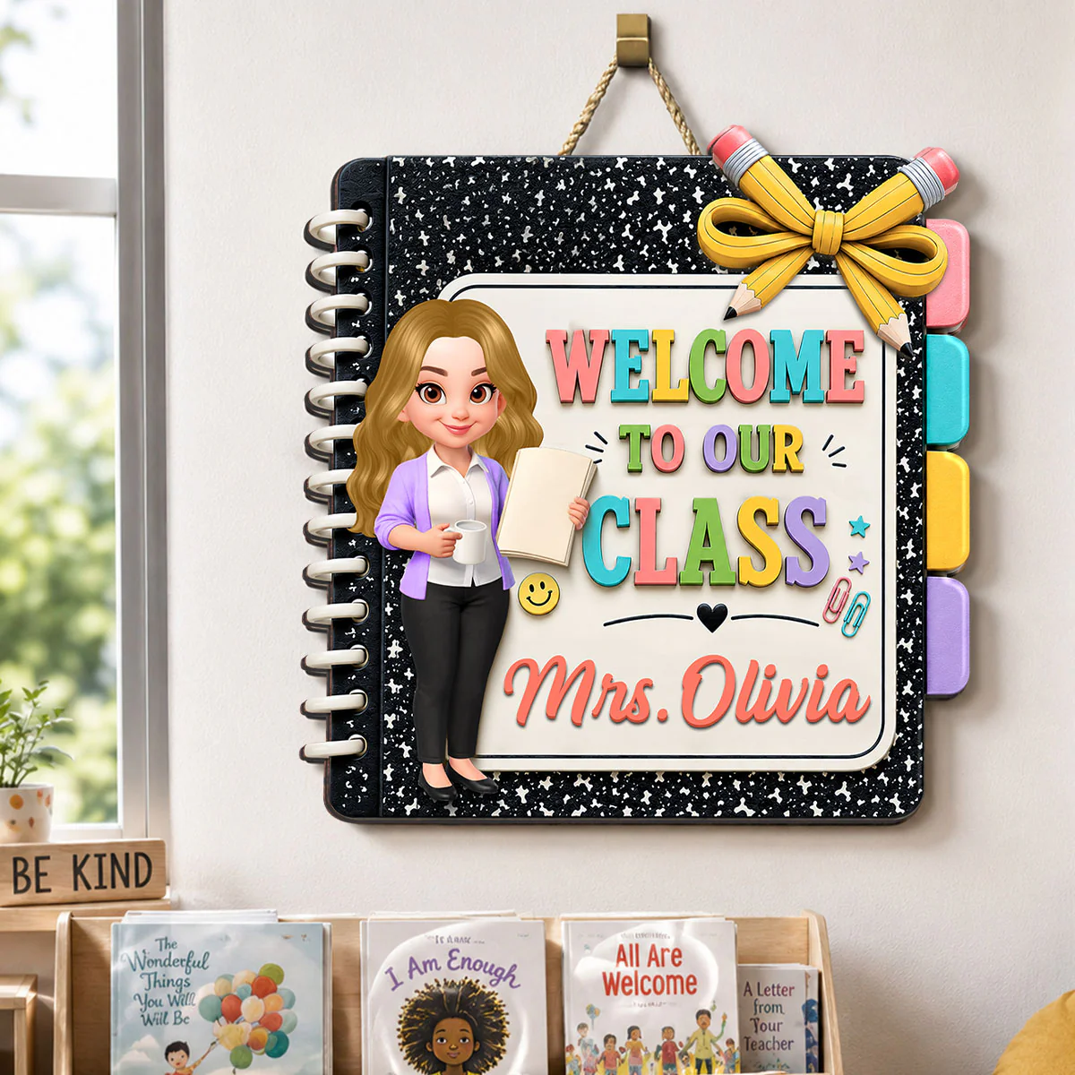 Notebook Teacher Welcome To Class - Personalized Wood Sign - Back To School Gift For Teacher, Classroom Decorations - Image 3