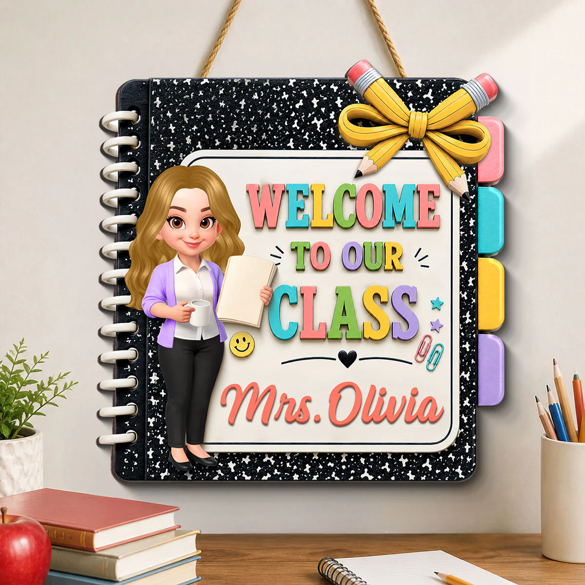 Notebook Teacher Welcome To Class - Personalized Wood Sign - Back To School Gift For Teacher, Classroom Decorations - Image 5