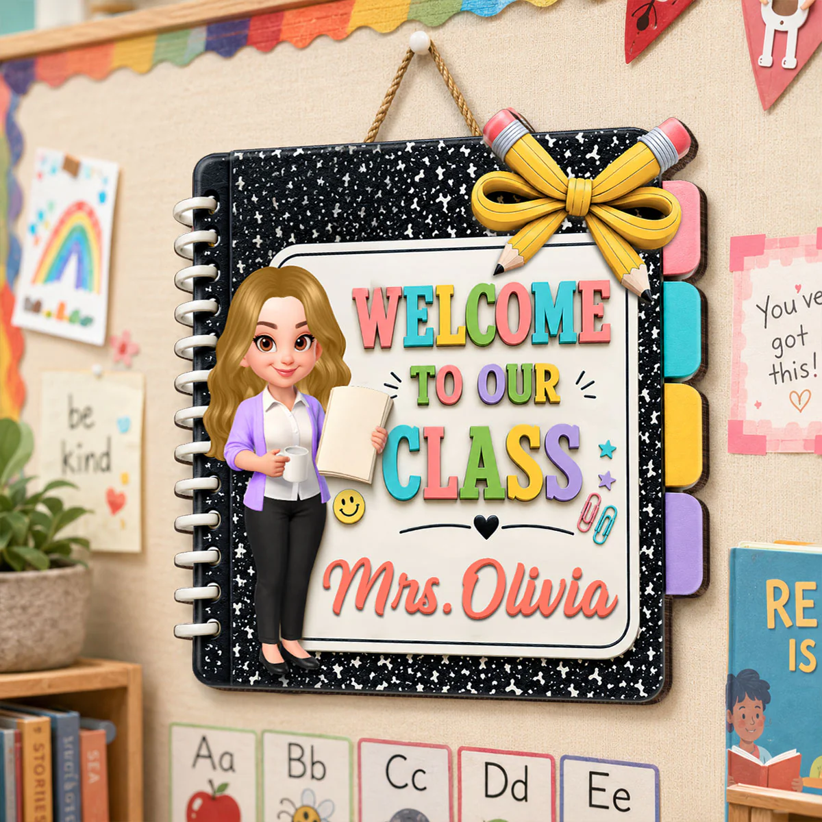 Notebook Teacher Welcome To Class - Personalized Wood Sign - Back To School Gift For Teacher, Classroom Decorations - Image 7
