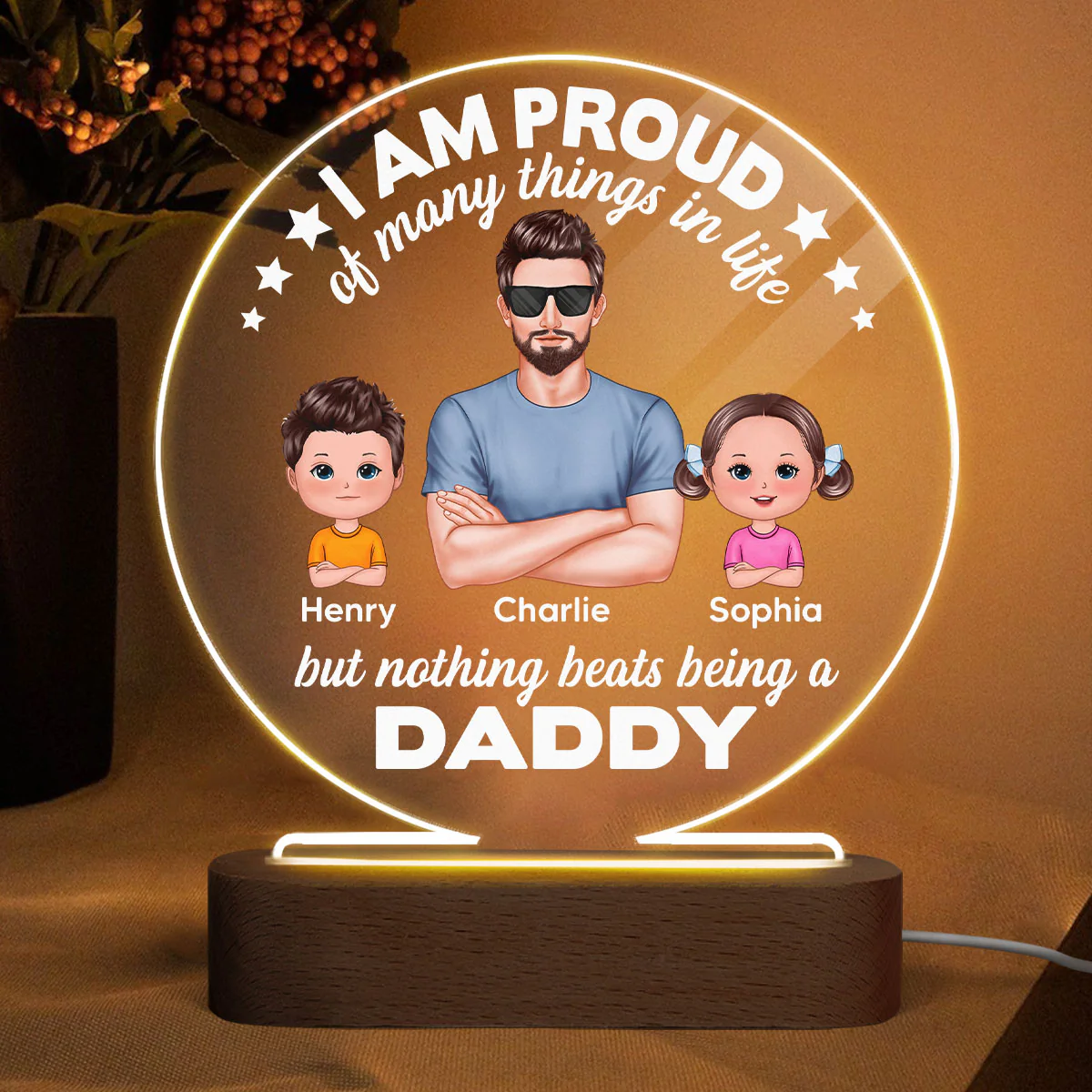Nothing Beats Being A Grandpa Personalized Circle LED Night Light