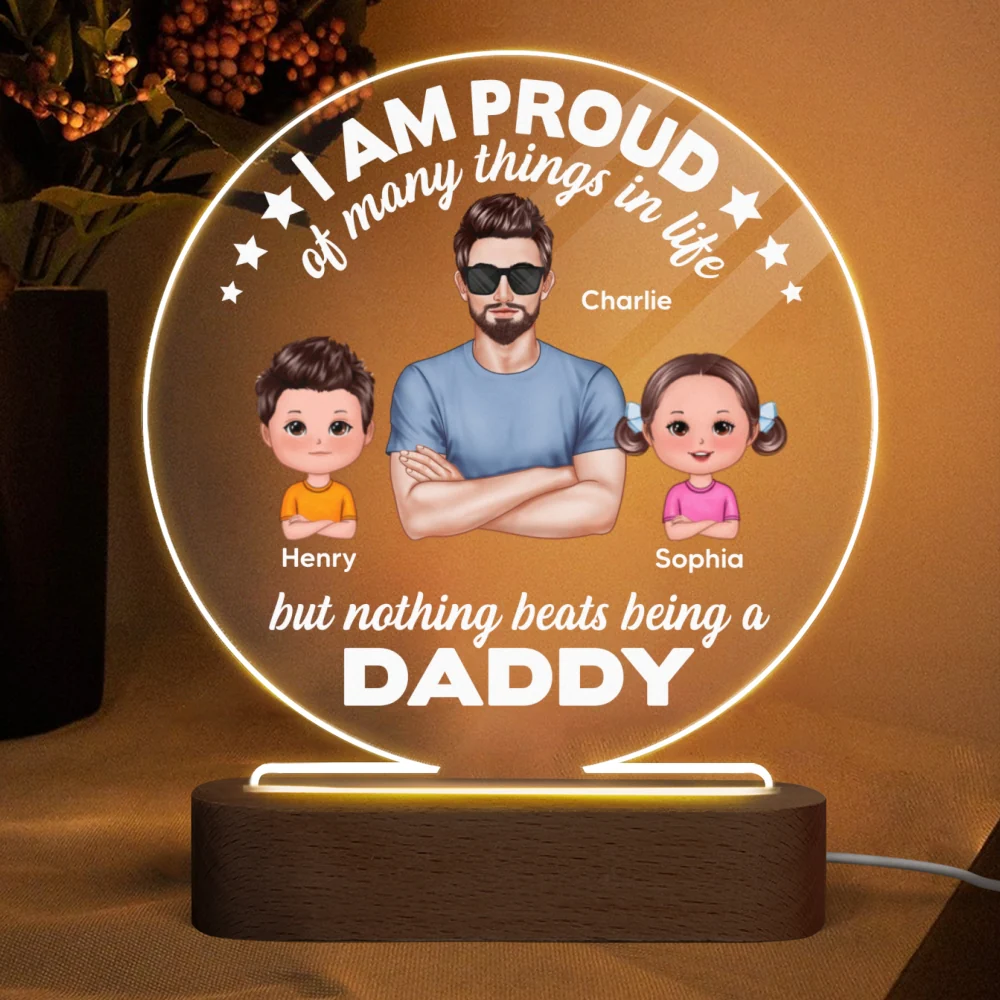 Nothing Beats Being A Grandpa Personalized Circle LED Night Light - Image 3