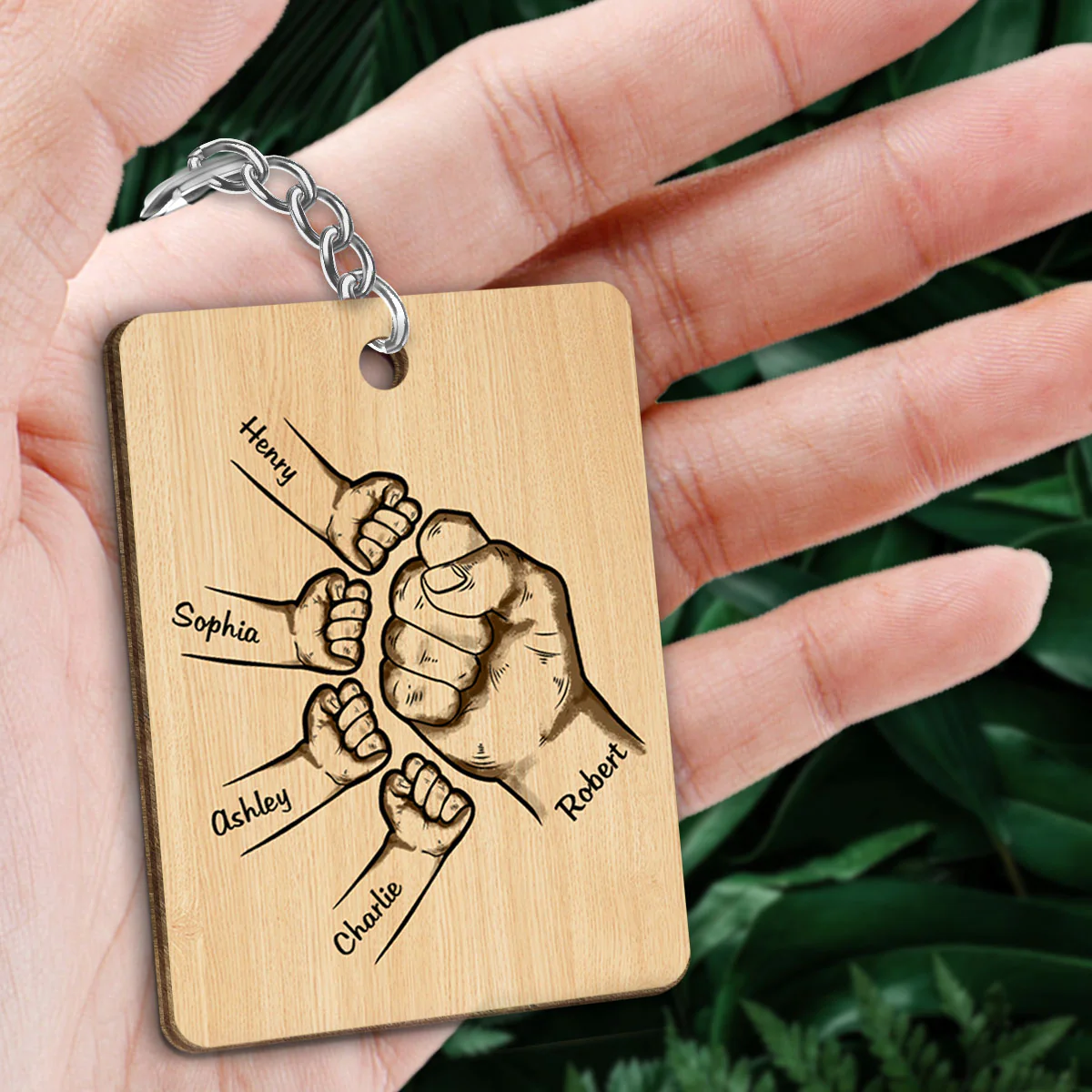 Nothing Beats Being A Grandpa Personalized Wooden Keychain - Image 2