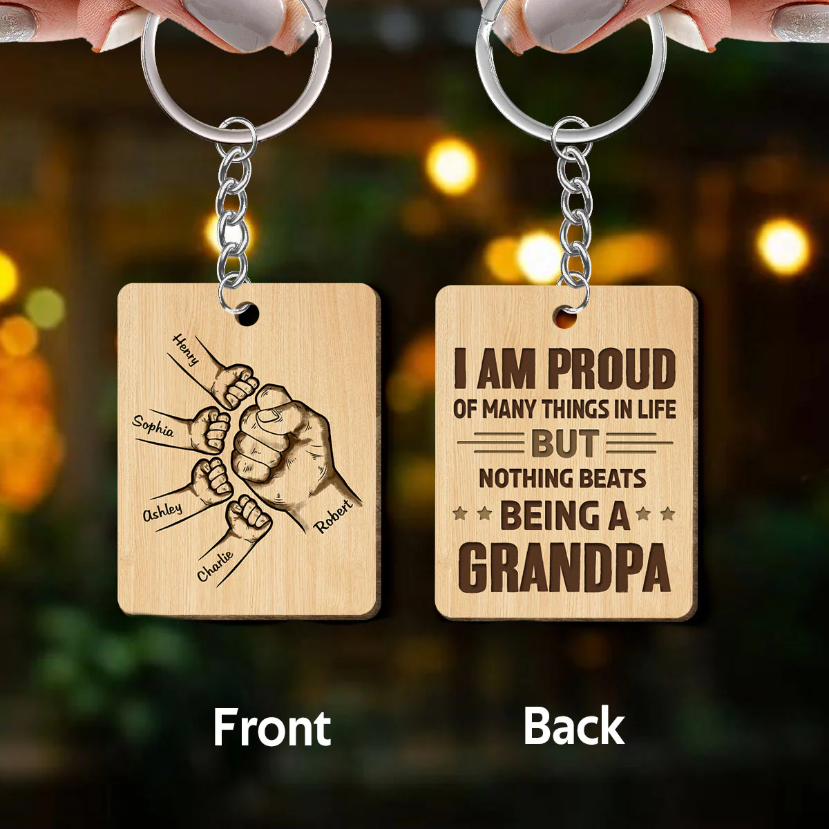 Nothing Beats Being A Grandpa Personalized Wooden Keychain - Image 3