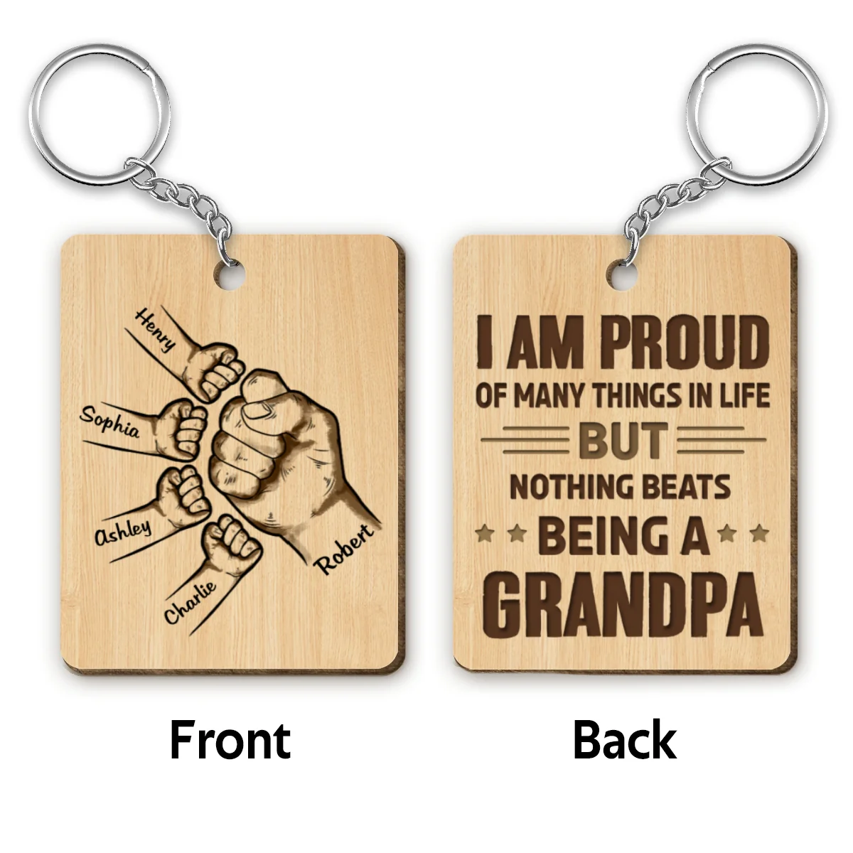 Nothing Beats Being A Grandpa Personalized Wooden Keychain - Image 4