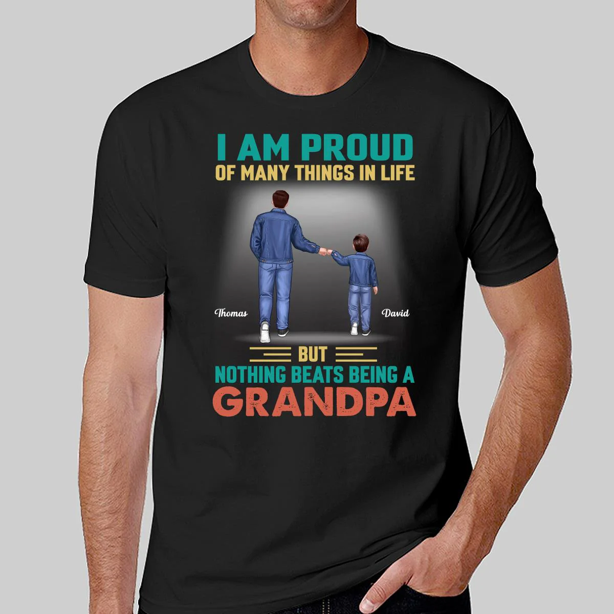 Nothing Beats Being A Grandpa Punch Hand Back View Personalized Shirt - Image 2