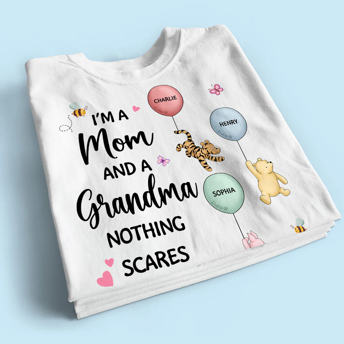 Nothing Scares Me I‘m A Mom And A Grandma Cute Characters Personalized Shirt - Image 2