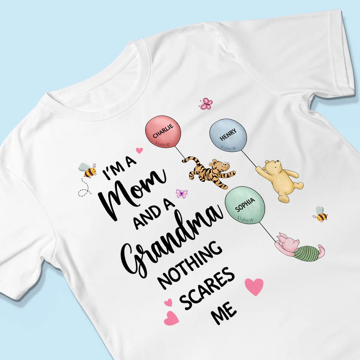Nothing Scares Me I‘m A Mom And A Grandma Cute Characters Personalized Shirt - Image 3