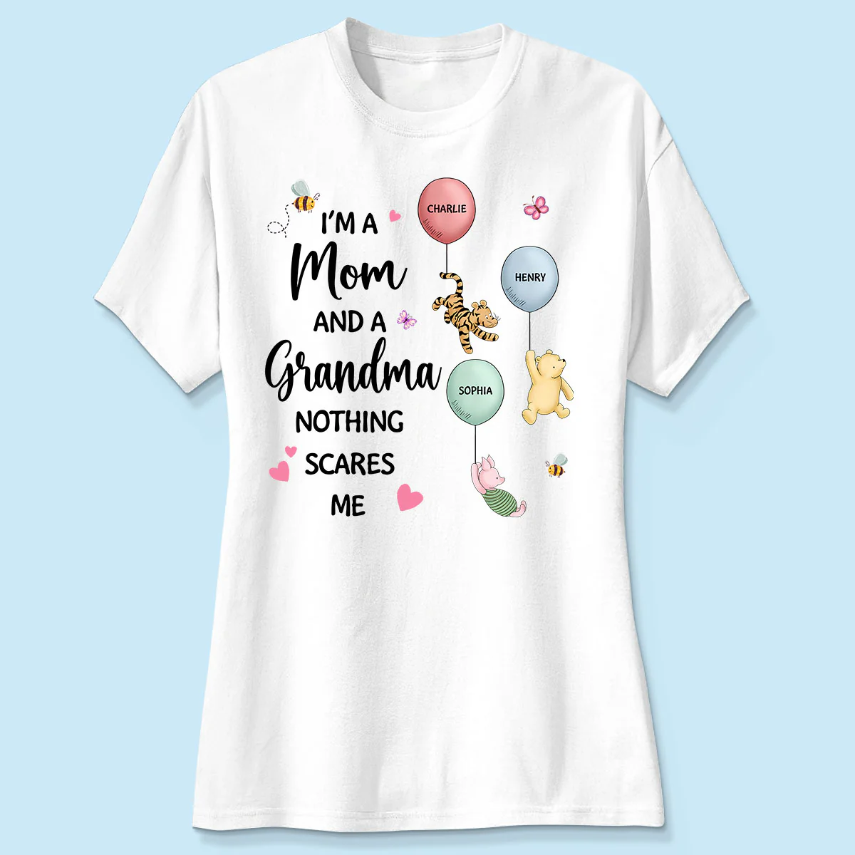 Nothing Scares Me I‘m A Mom And A Grandma Cute Characters Personalized Shirt - Image 4